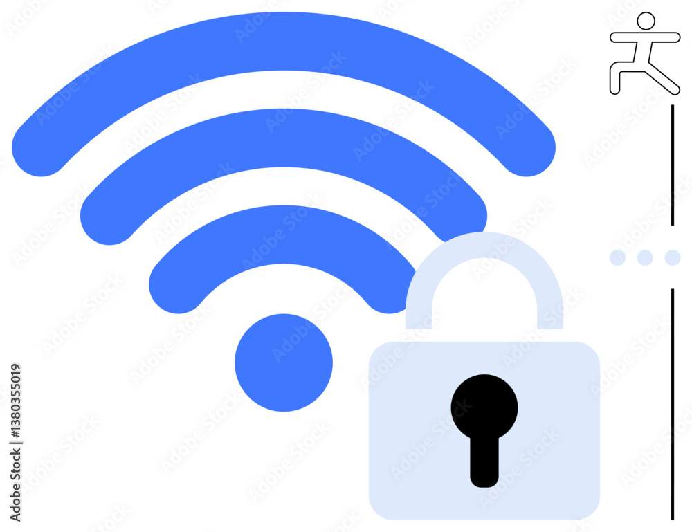 Poster wireless symbol paired with a lock emphasizes safe wireless connections and data encryption. ideal f