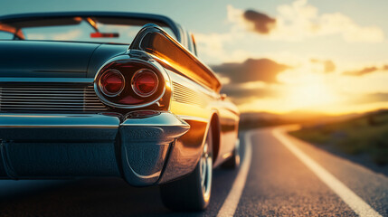 Classic car sunset drive