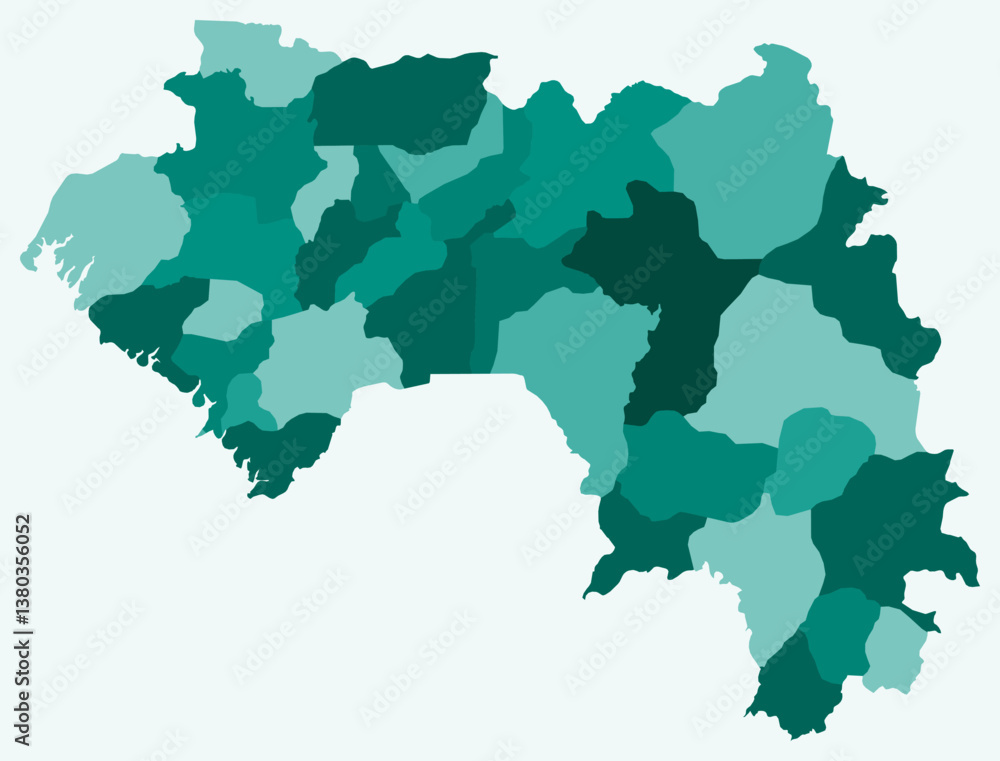 Aufkleber map of guinea with regions. just a simple country border map with region division. teal color palett