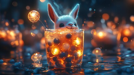 Enchanted Bunny in a Luminous Glass: A Whimsical Digital Painting