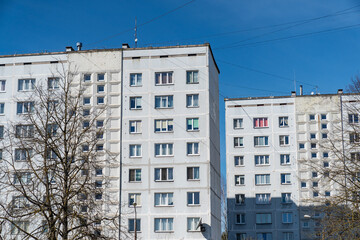 Fototapeta premium Post soviet russia heritage awful quality building complex in Riga, Latvia