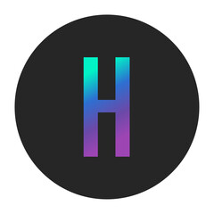 Gradient letter H with a striking purple-to-green transition set on a dark circular background. Perfect for innovative branding, digital logos, and modern graphic design projects.