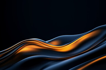 Abstract gold black curved wave fluids flowing on black background,transparent gradient glass or metal flow background for banner wallpaper poster cover design with design