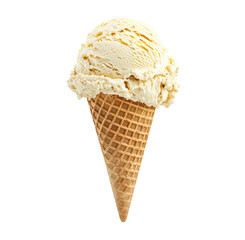 Double scoop ice cream in patterned waffle cone on clean transparent background with copy space