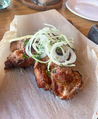 Grilled shish kebab with onion