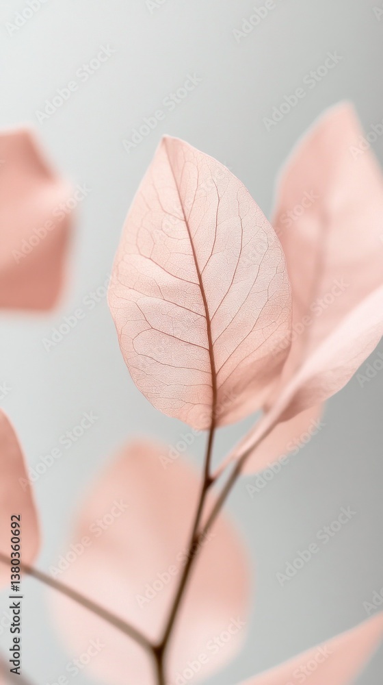 Poster soft pastel leaves are thoughtfully arranged, creating a calming presence within a minimalist settin