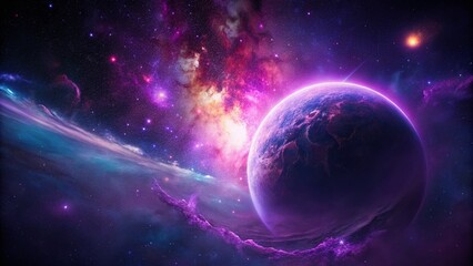 Obraz premium Long Exposure Abstract Purple Space Nebula Galaxy Milky Way Starry Night Planet Background Stock Photo