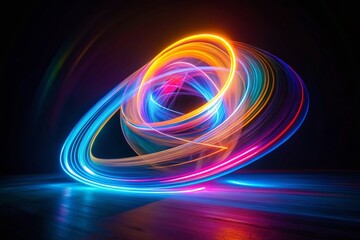 Obraz premium Long Exposure 3D Printer Logo Design, Abstract Glowing Filament, Modern Technology Branding