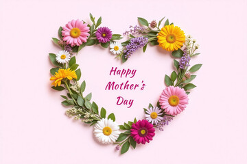 heart made out of flowers with the words happy mothers day