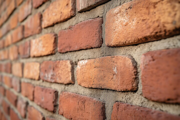 Obraz premium Close-up of a textured red brick wall with a rustic vintage feel, showcasing rich details, weathered tones, and classic architectural charm