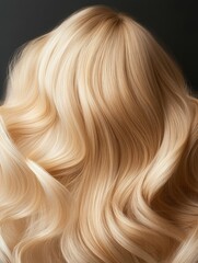 Fototapeta premium Long wavy blonde hair displayed against a dark background showcasing its texture and shine in a stylish and elegant manner