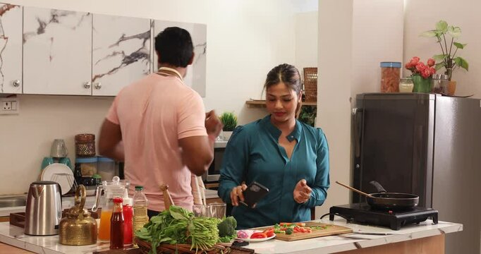 Husband serving the dish on the plate