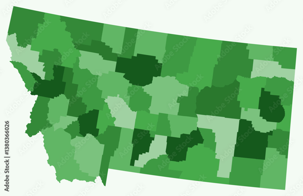 Poster map of montana with counties. just a simple state border map with county division. green color palet