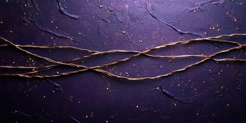 Midnight Purple and Rose Gold - Deep purple background with metallic rose gold strings and soft, dreamy highlights.