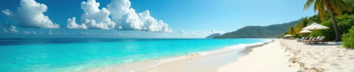 Fototapeta premium Sun-drenched beach, turquoise water, vibrant sky, day, paradise