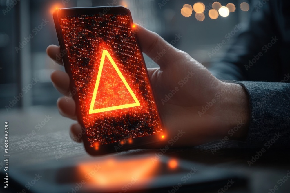 Poster cyber security alert notification on smartphone warning message for online safety and protection fro
