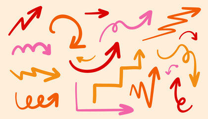 Colorful arrows and lines in various directions on a light background