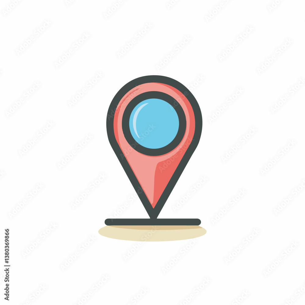 Poster red pointer indicates location navigation on white background