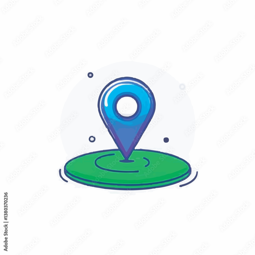 Poster blue pointer highlights location on green platform design vector