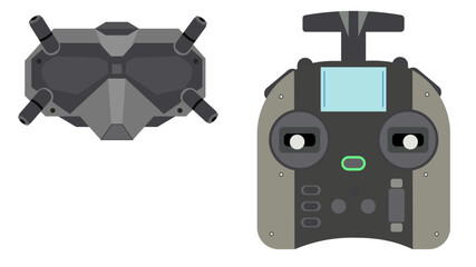 FPV, fpv drone started pack, remote control and helmet for controlling an FPV drone