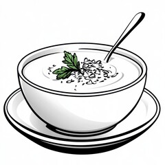 Creamy Soup in White Bowl with Parsley Garnish