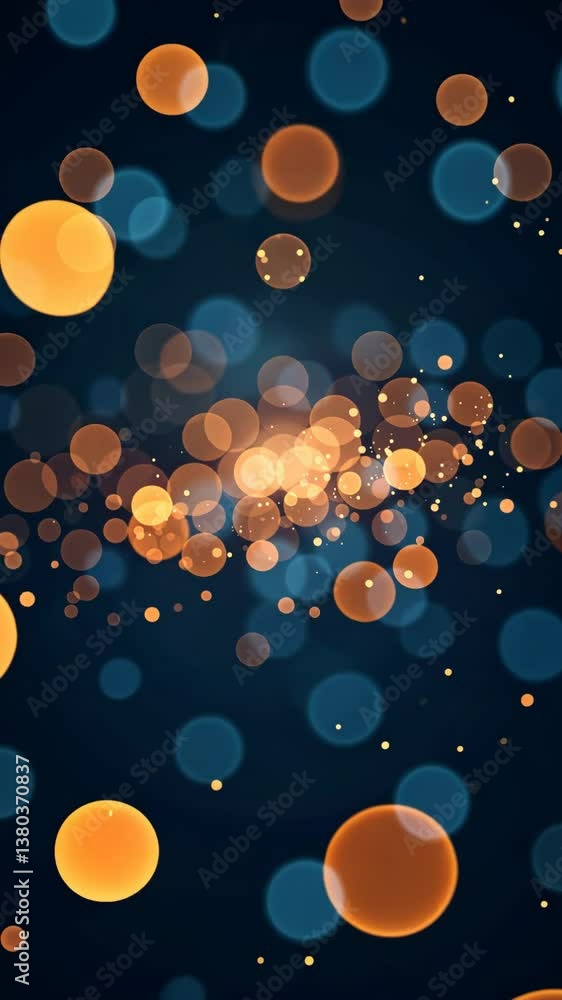 Poster a blue background with orange and blue dots. the dots are scattered all over the background