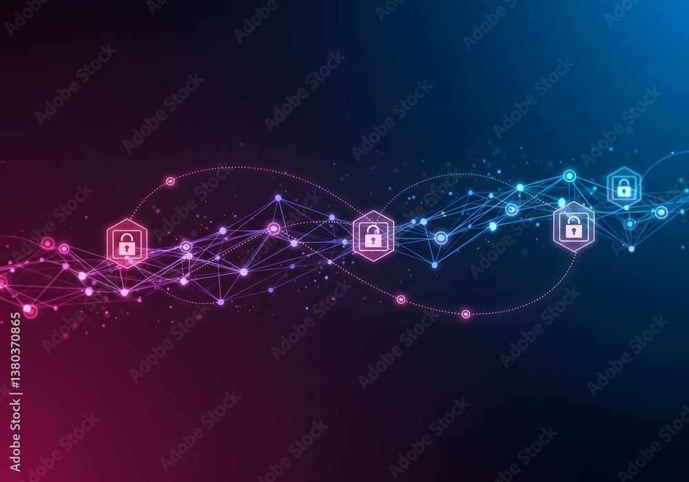 Poster cybersecurity abstract background digital network, data protection, encryption, blockchain, secure c