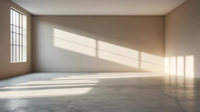 Abstract white studio space featuring light and shadow from window backdrop for product display showcase.