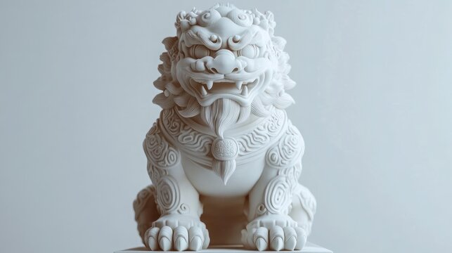 Serene White Foo Dog Sculpture: A Symbol of Protection and Tranquility