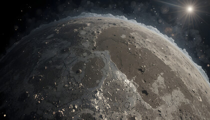 Sunlit Cratered Exoplanet Surface, Space Exploration Concept