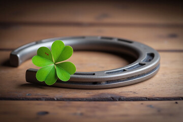 horseshoe with a four leaf clover on top of it