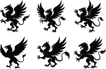 A fierce black silhouette of a griffin