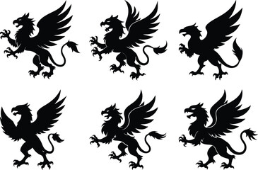 A fierce black silhouette of a griffin