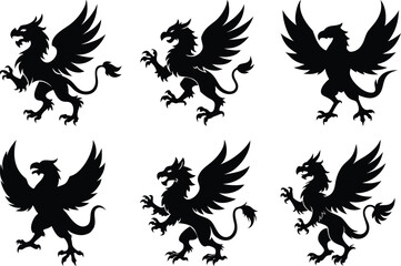 A fierce black silhouette of a griffin
