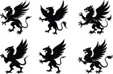 A fierce black silhouette of a griffin