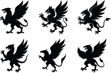 A fierce black silhouette of a griffin