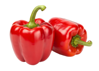 Two Vibrant Red Bell Peppers Fresh from the Garden Ready to Eat transparent background Generative AI