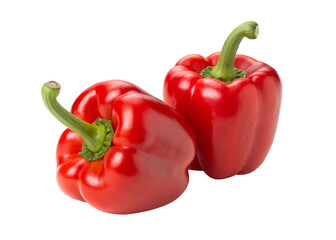 Two Ripe Red Bell Peppers Isolated on Gray Background Fresh Vegetables Healthy Eating Cooking Ingredients transparent background Generative AI