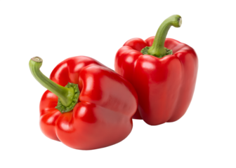 Two Ripe Red Bell Peppers Isolated on Gray Background Fresh Vegetables Healthy Eating Cooking Ingredients transparent background Generative AI