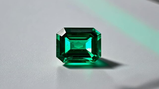 Emerald gemstone detached against a backdrop.