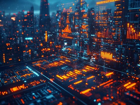 Bustling Entrepreneurial Metropolis Glowing with Innovation and Investment