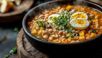 Hearty Bean and Egg Stew with Fresh Herbs and Vegetables