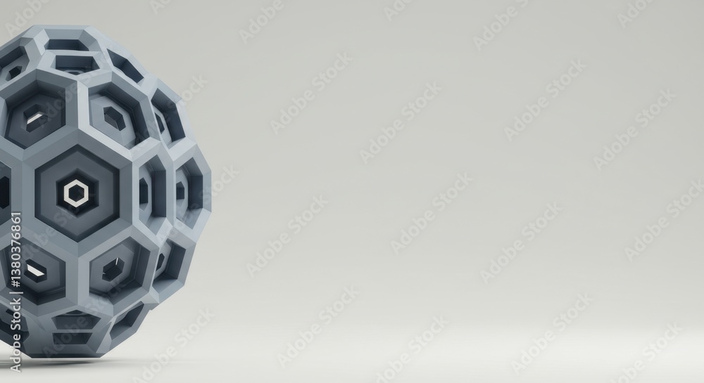 Poster abstract 3d geometric sphere design: grey hexagonal patterned globe on white background
