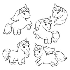 Obraz premium Set of unicorns. Happy birthday decorative objects.