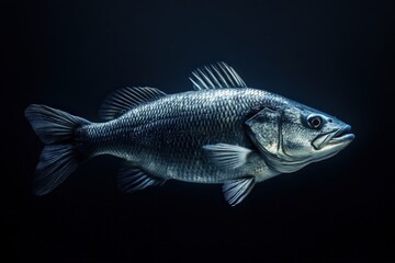 Fototapeta premium Detailed side profile of a silver fish against dark background