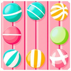 Nine Pastel Striped Balls on Pink Background