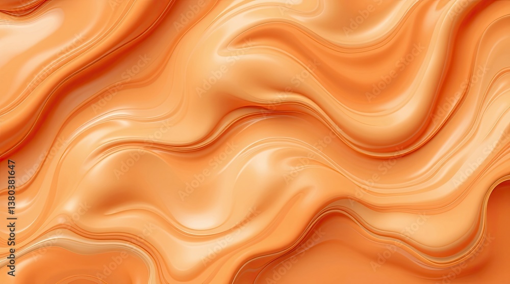Poster wavy flowing and glossy orange abstract pattern showing fluid motion