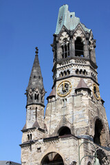 Fototapeta premium Close-Up of Kaiser Wilhelm Memorial Church Tower Ruins in Berlin, Germany