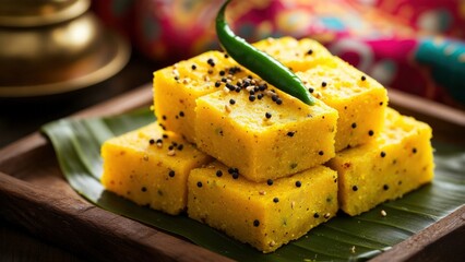 Delicious Indian Besan Dhokla with Green Chili and Spices