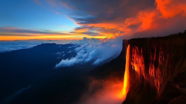 Angel Falls Sunset Fiery Cascade over Venezuelan Highlands.